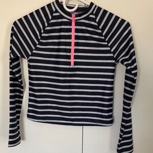 GAP Kids Navy and White Striped Rashguard with Pink Front Zip